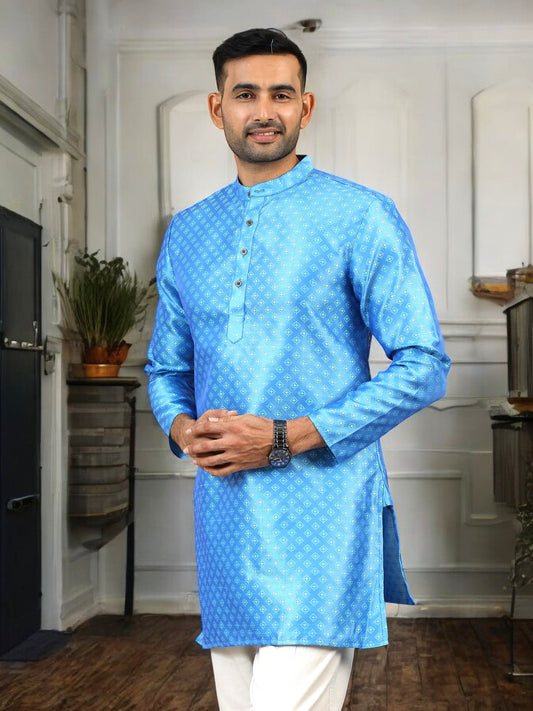 Tattva Men Blue Printed Thread Work Kurta