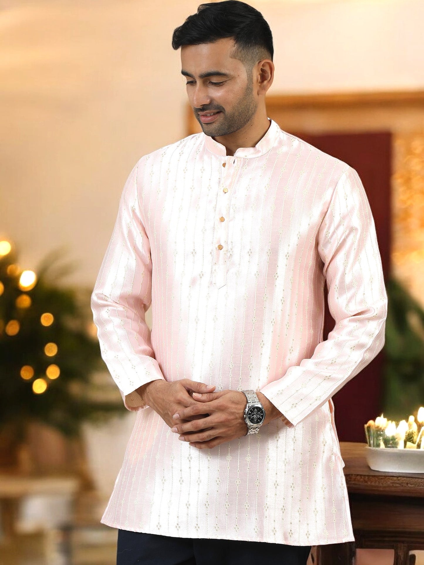 Tattva Men Pink Chikankari Style Kurta