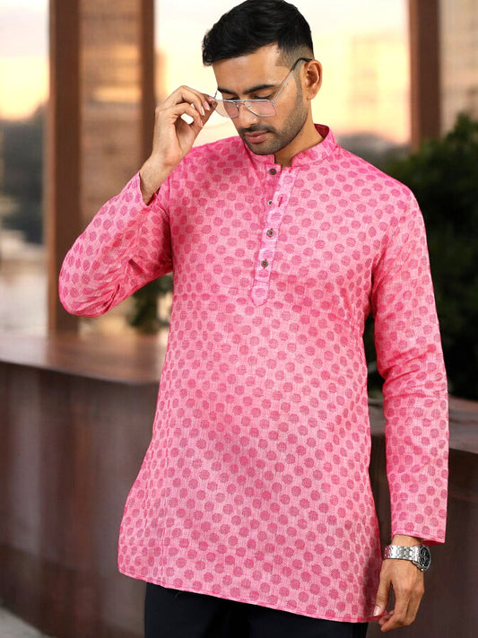 Tattva Woven Design Mandarin Collar Thread Work Cotton Straight Kurta