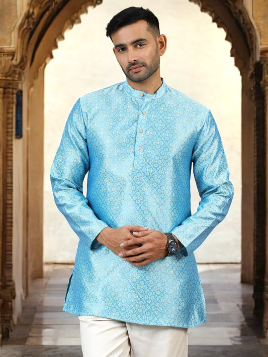 Tattva Men Sky Blue Thread Work Kurta