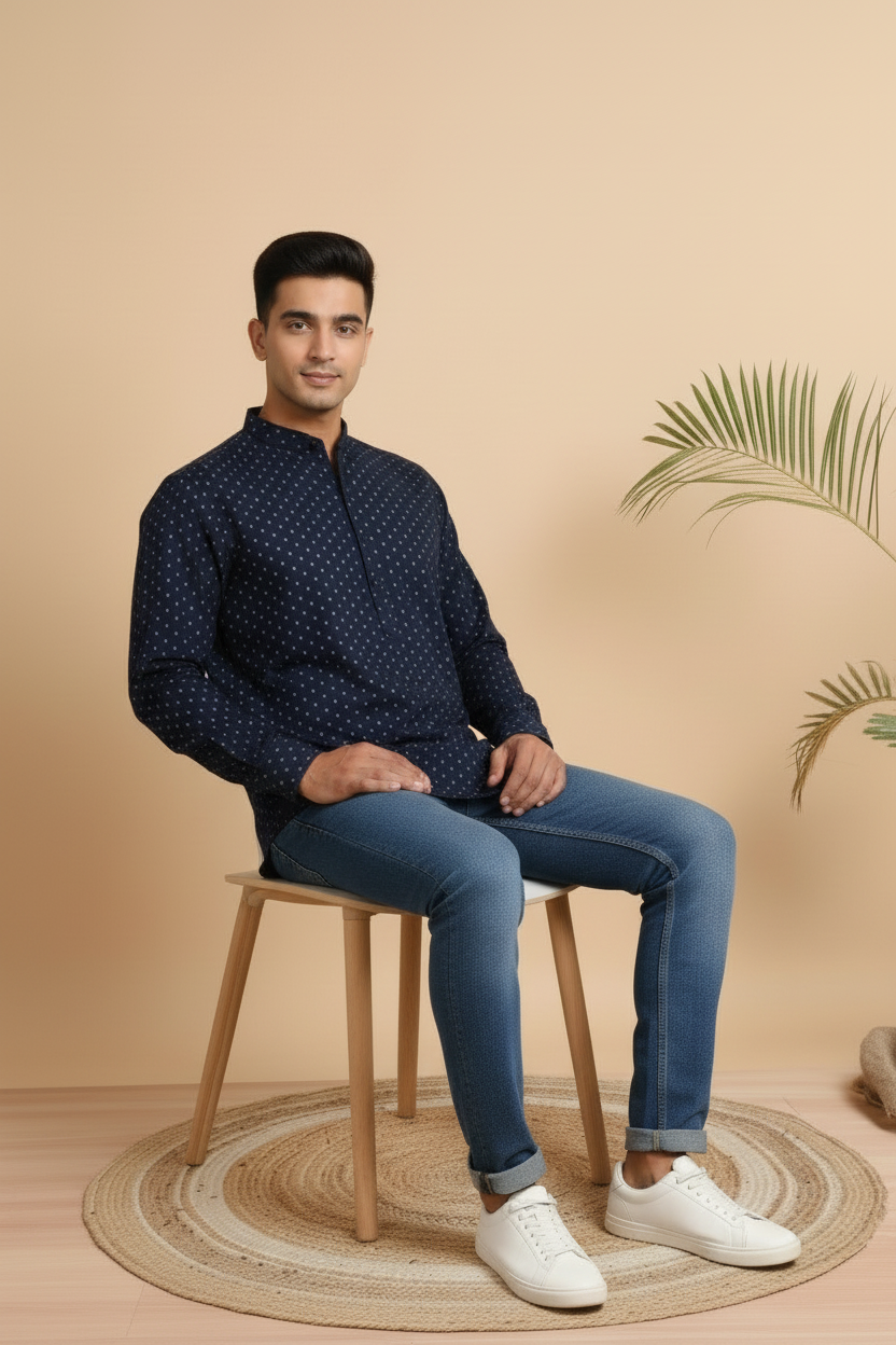 Tattva Woven Design Thread Work Super Short Kurta