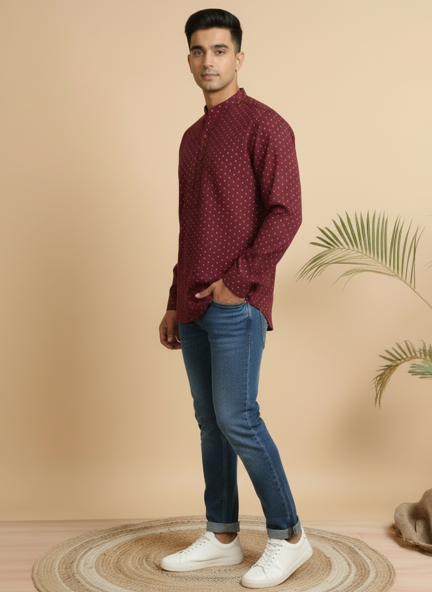 Tattva Woven Design Thread Work Super Short Kurta