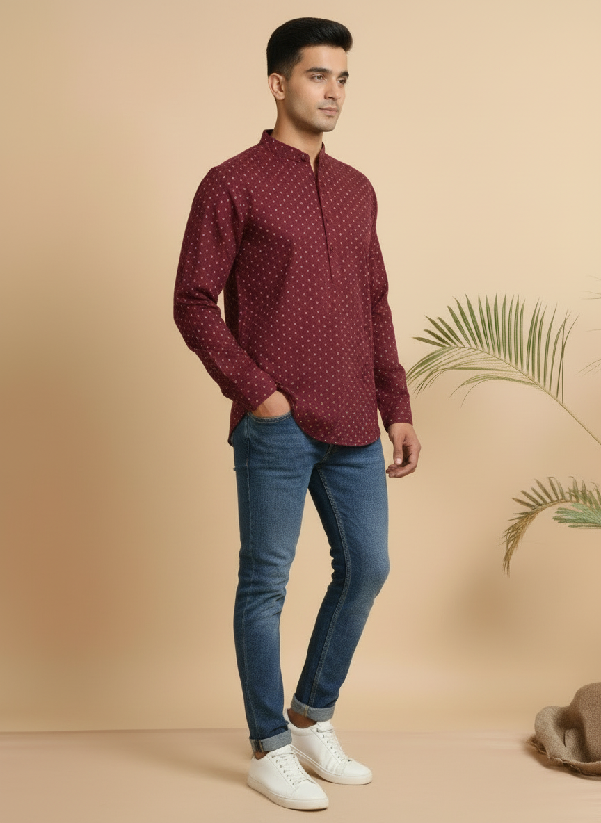 Tattva Woven Design Thread Work Super Short Kurta