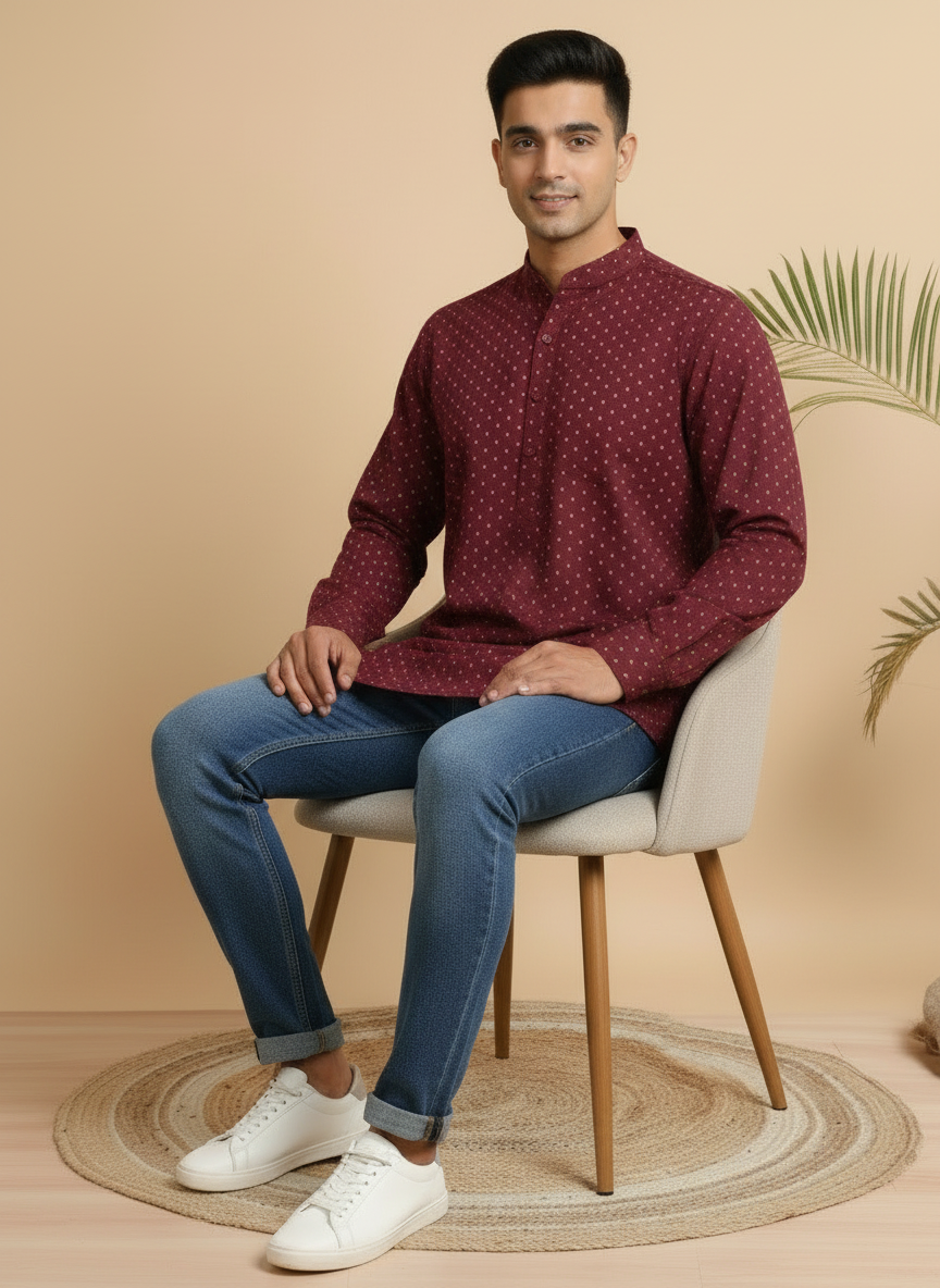 Tattva Woven Design Thread Work Super Short Kurta