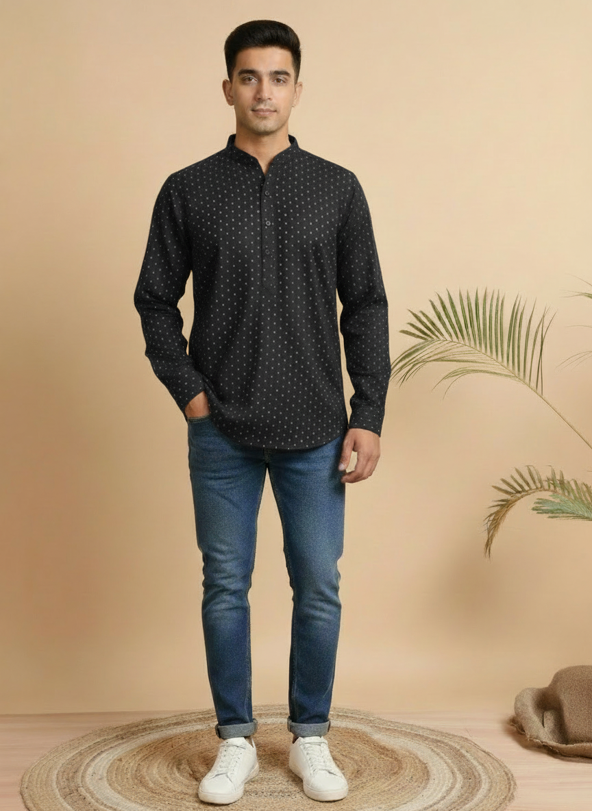 Tattva Woven Design Thread Work Super Short Kurta