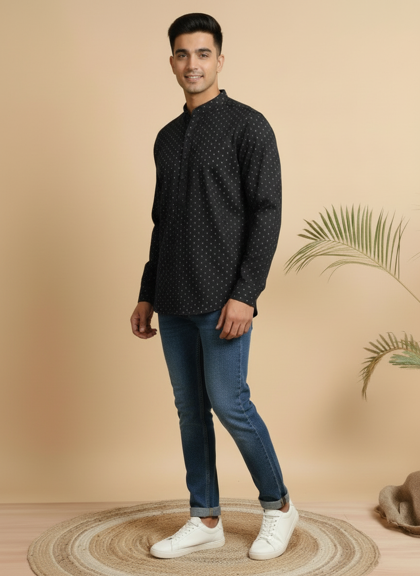 Tattva Woven Design Thread Work Super Short Kurta