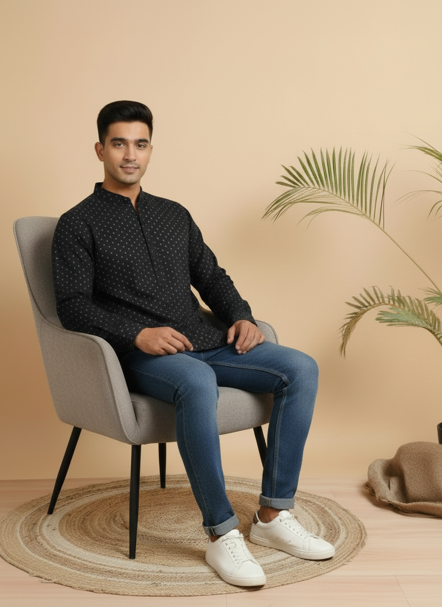 Tattva Woven Design Thread Work Super Short Kurta