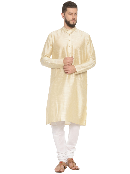 Beige Cotton Long Kurta With Pyjamas