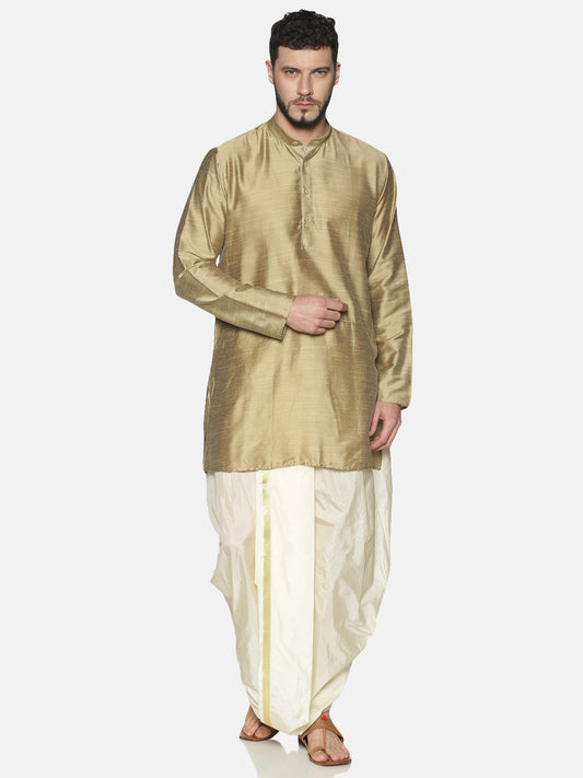 Buy Gold-Toned Cotton Solid Kurta With Dhoti Pants - Tattva.Life