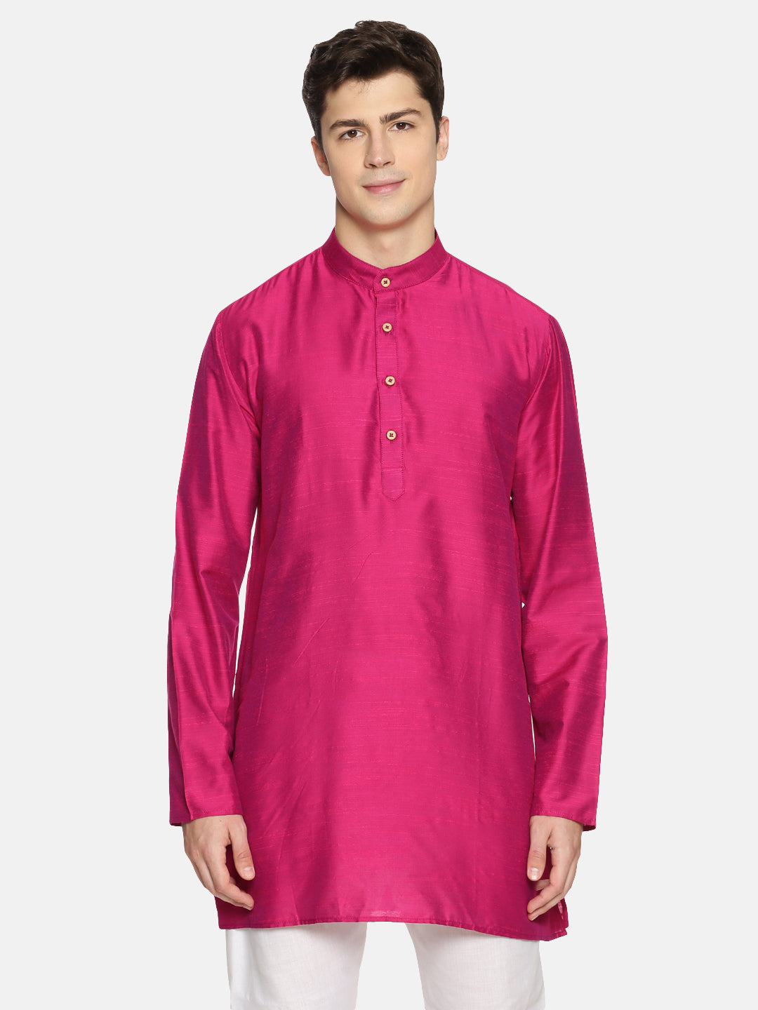 Buy Fuchsia Cotton Straight Long Kurta - Tattva.Life