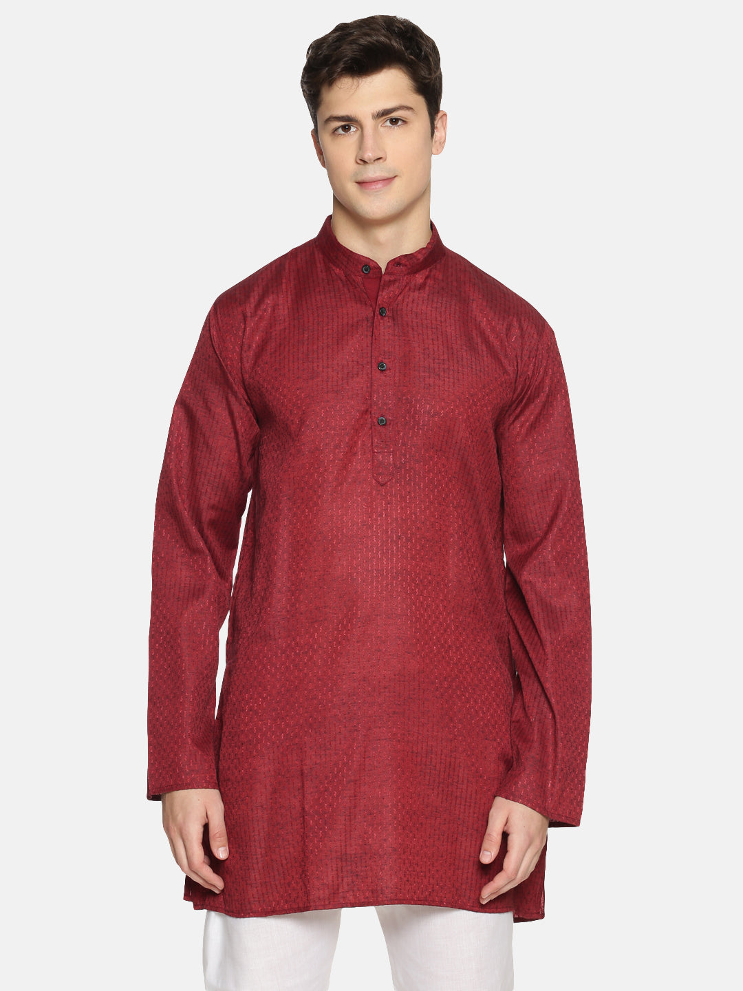 Buy Maroon Cotton Woven Design Straight Kurta - Tattva.Life