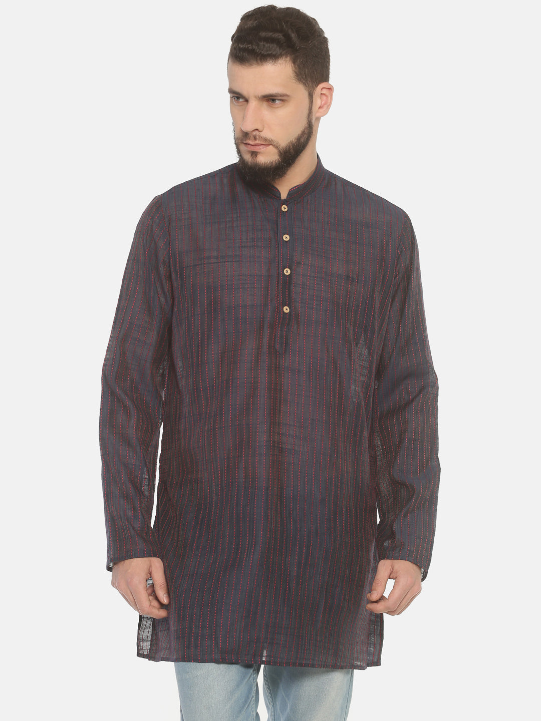 Buy Brown Cotton Striped Straight Kurta - Tattva.Life