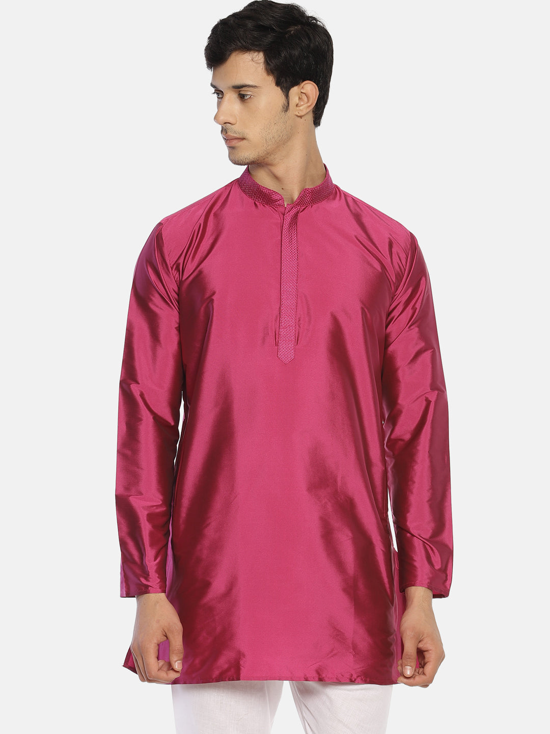 Buy Pink Polyester Silk Solid Straight Short Kurta - Tattva.Life