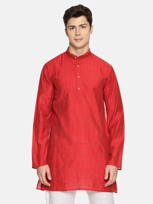 Buy Red Cotton Short Solid Kurta - Tattva.Life