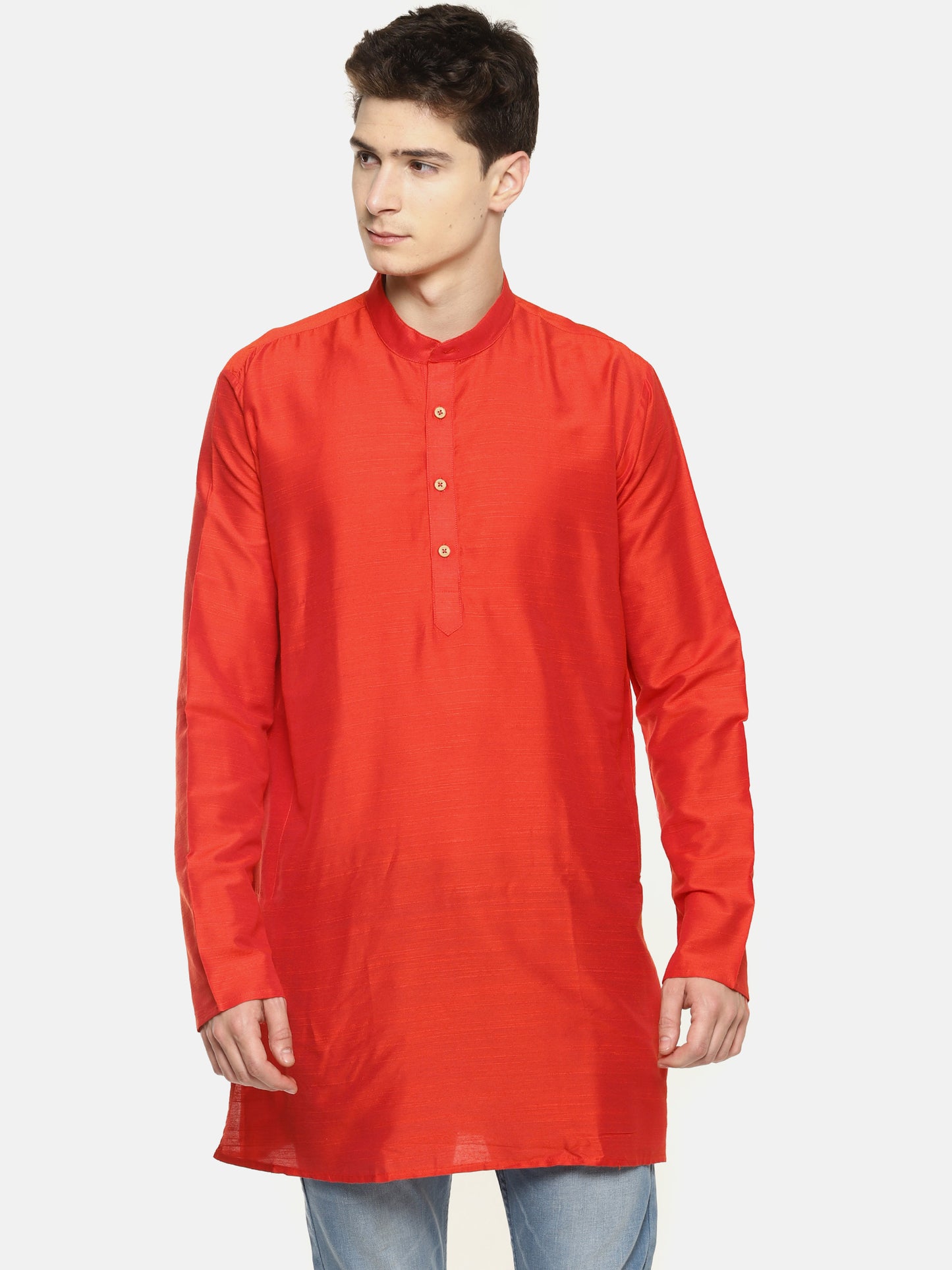 Buy Red Cotton Solid Straight Short Kurta - Tattva.Life