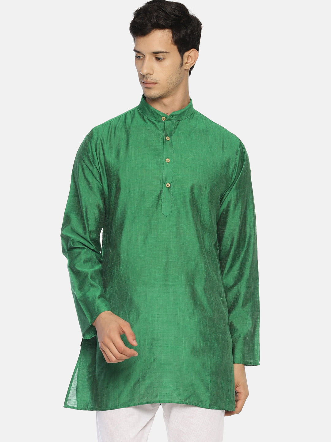 Buy Green Cotton Straight Solid Short Kurta - Tattva.Life