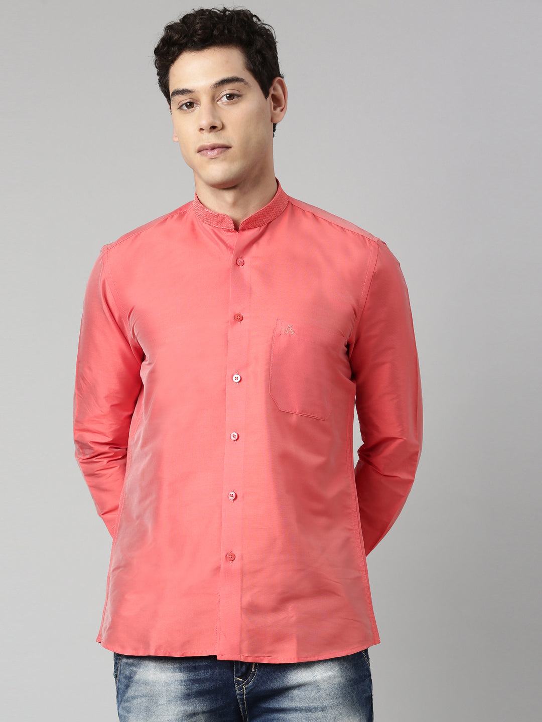 Buy Peach Color Art Silk Slim Fit Solid Party Shirt - Tattva.Life