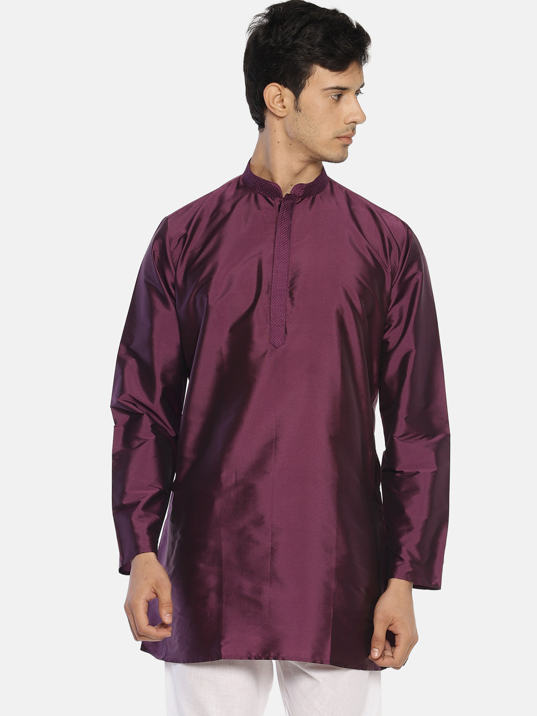 Buy Purple Polyester Silk Solid Straight Short Kurta - Tattva.Life