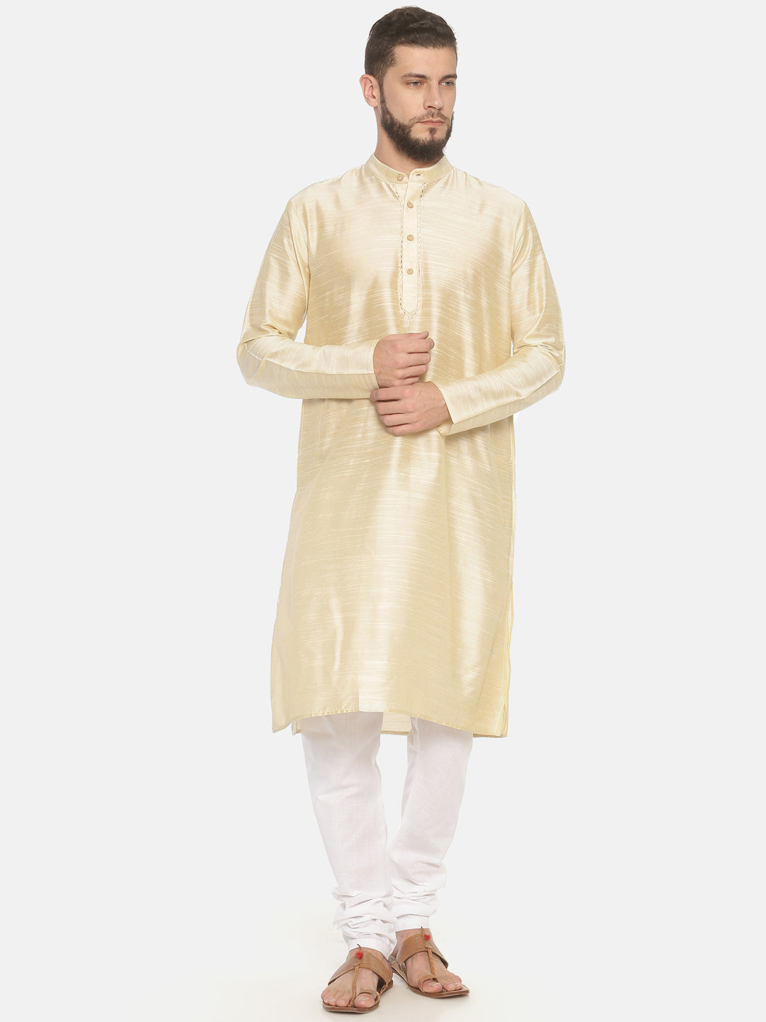 Buy Beige Cotton Long Kurta With Pyjamas - Tattva.Life