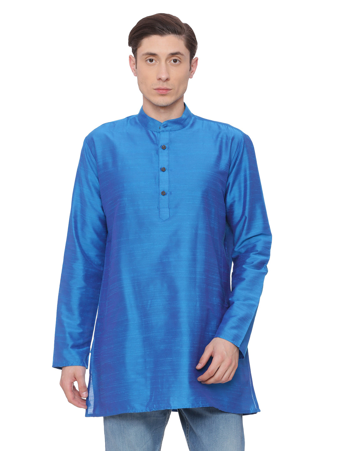 Buy Blue Cotton Solid Straight Short Kurta - Tattva.Life