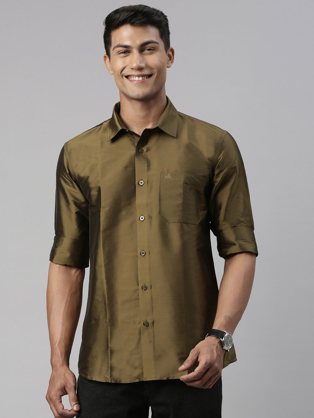 Buy Dark Green Polyester Slim Fit Solid Party Shirt - Tattva.Life