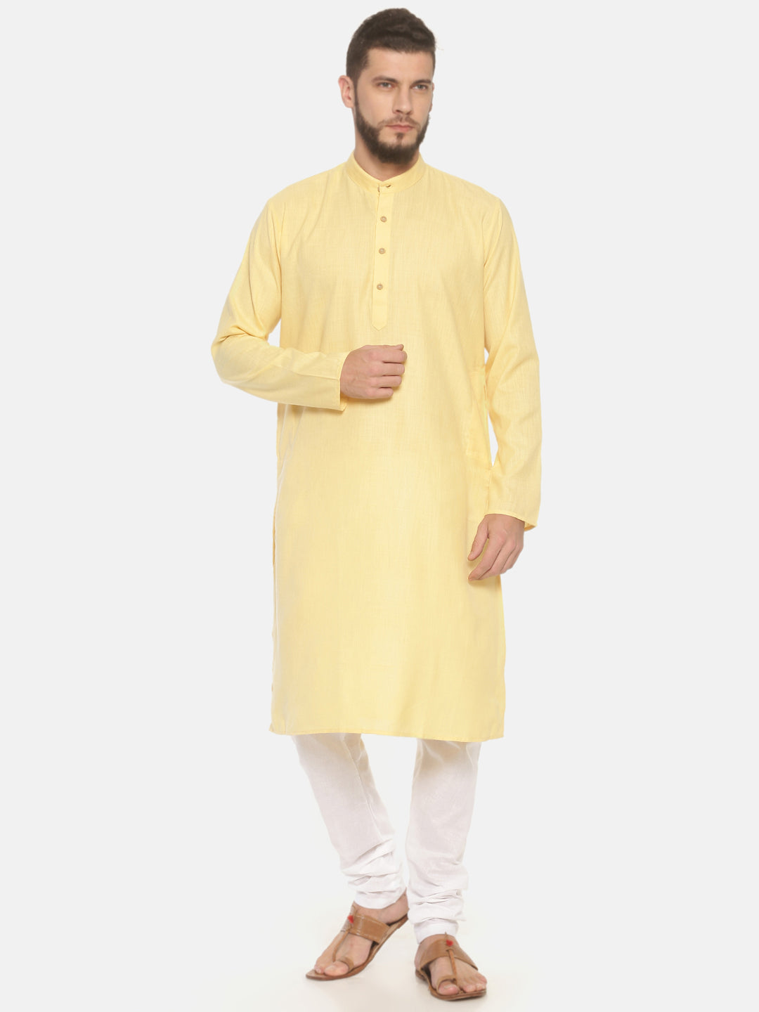 Buy Yellow Cotton Long Kurta With Pajamas - Tattva.Life