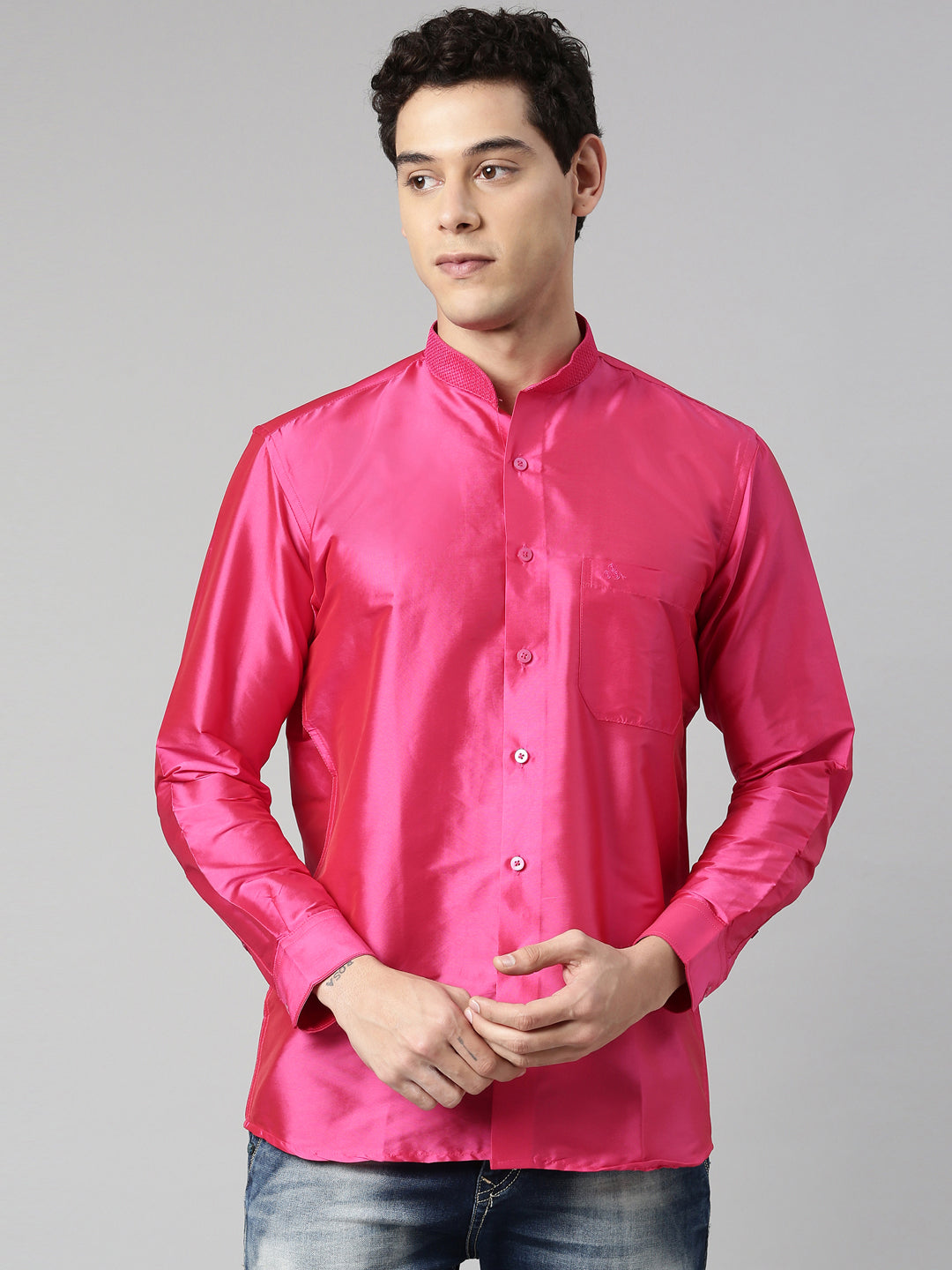 Buy Fuchsia Color Art Silk Slim Fit Solid Party Shirt - Tattva.Life