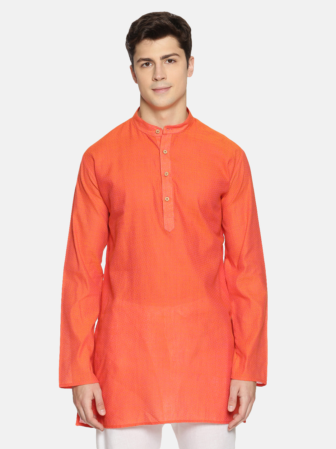 Buy Orange Cotton Printed Straight Short Kurta - Tattva.Life
