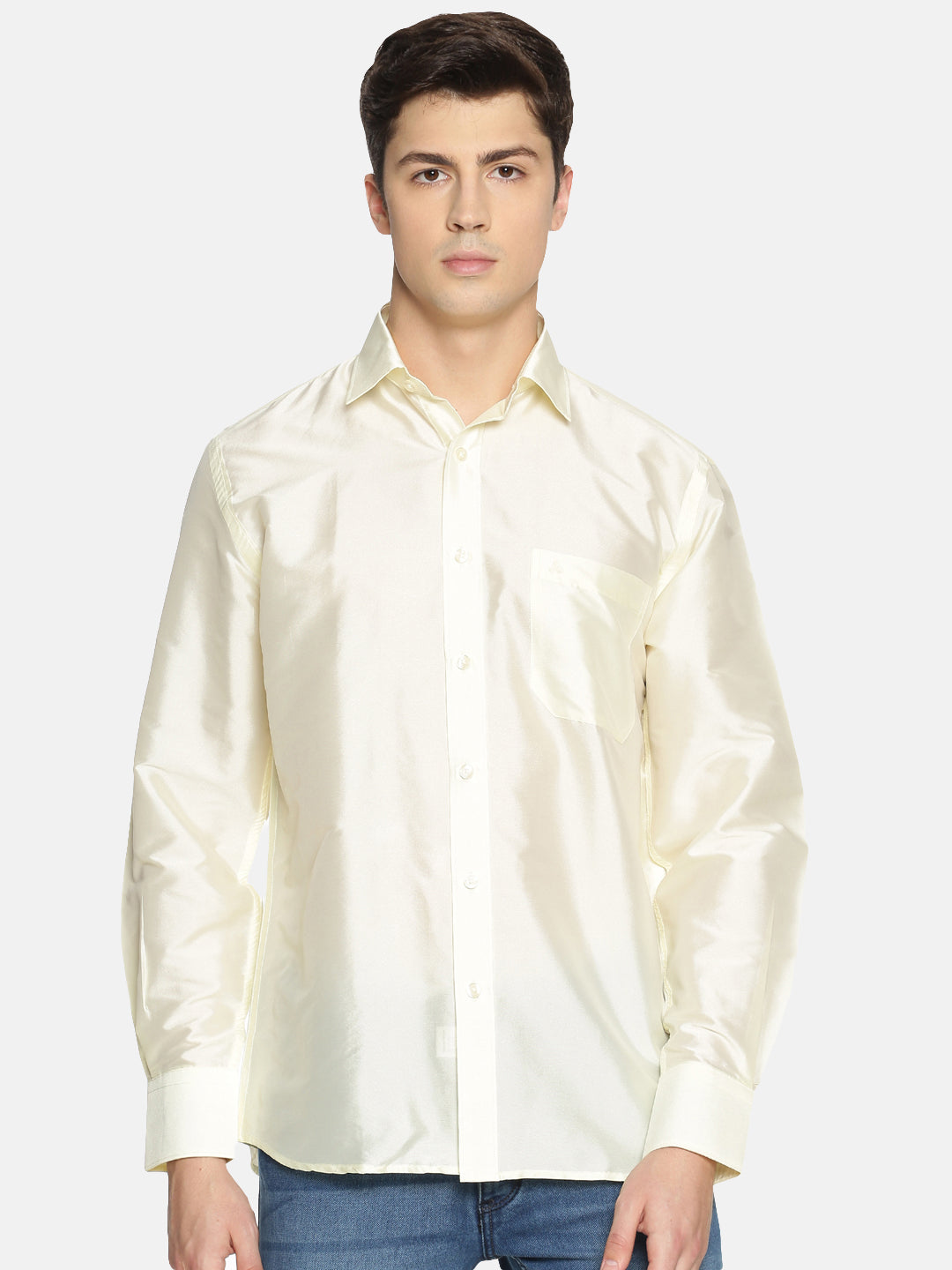 Buy Cream-Colored Polyester Slim Fit Solid Party Shirt - Tattva.Life