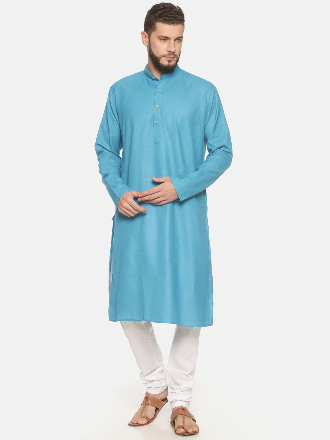 Buy Sky Blue Cotton Kurta With Pyjamas - Tattva.Life