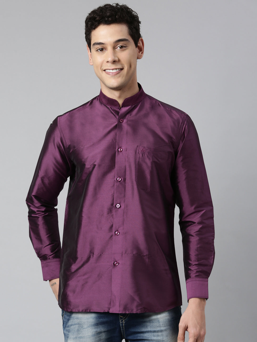 Buy Purple Color Art Silk Slim Fit Solid Party Shirt - Tattva.Life