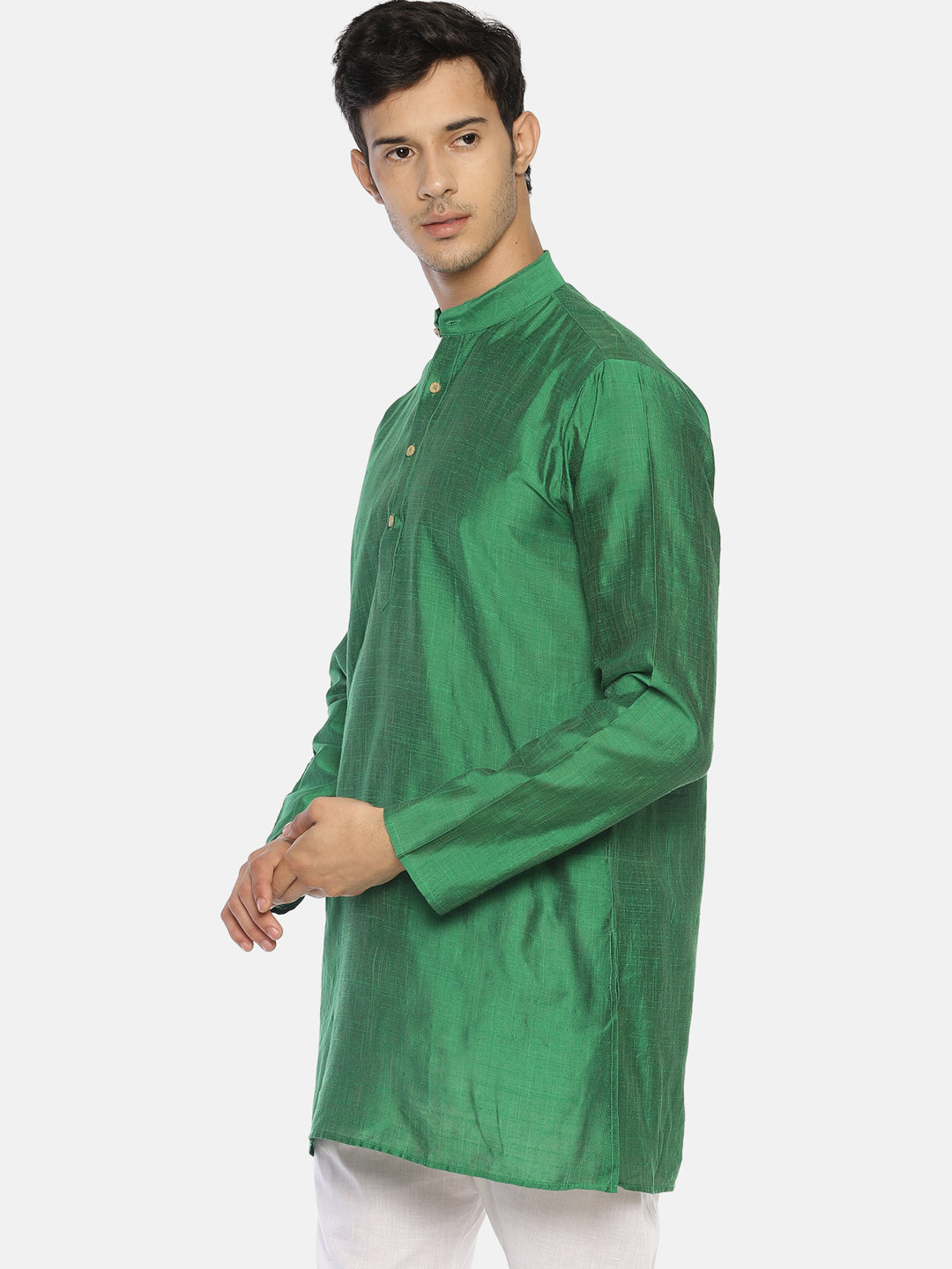 Green Cotton Straight Solid Short Kurta