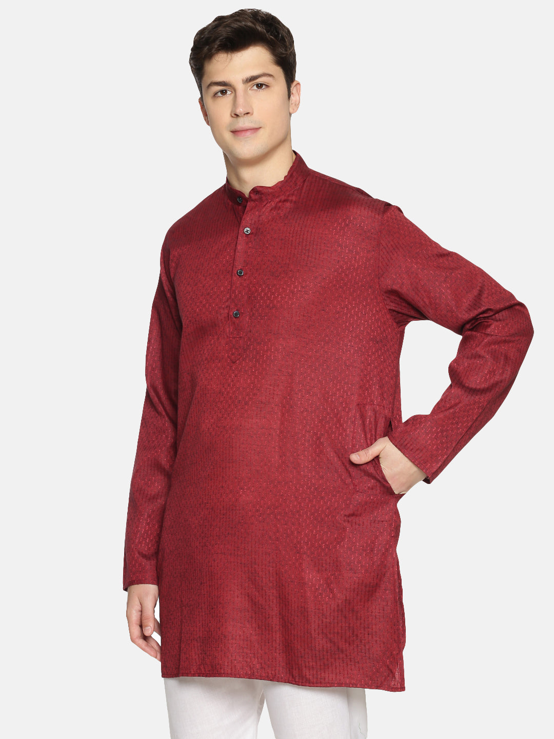 Maroon Cotton Woven Design Straight Kurta