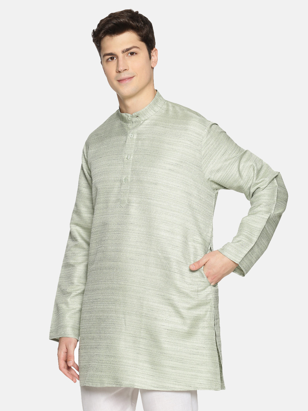 Green Cotton Solid Short Kurta