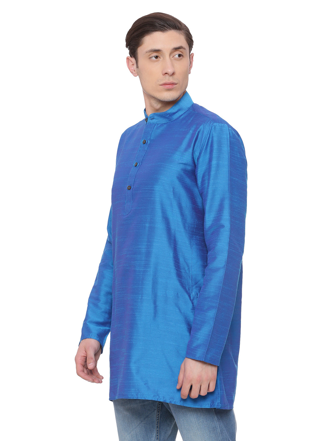 Blue Cotton Solid Straight Short Kurta