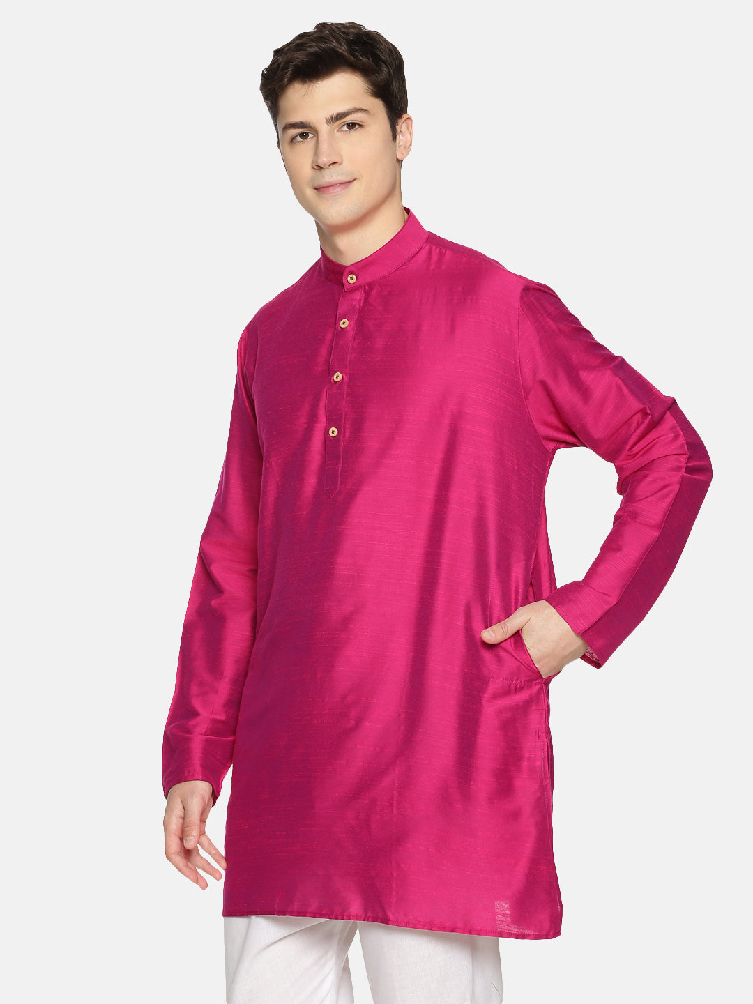 Fuchsia Cotton Straight Long Kurta