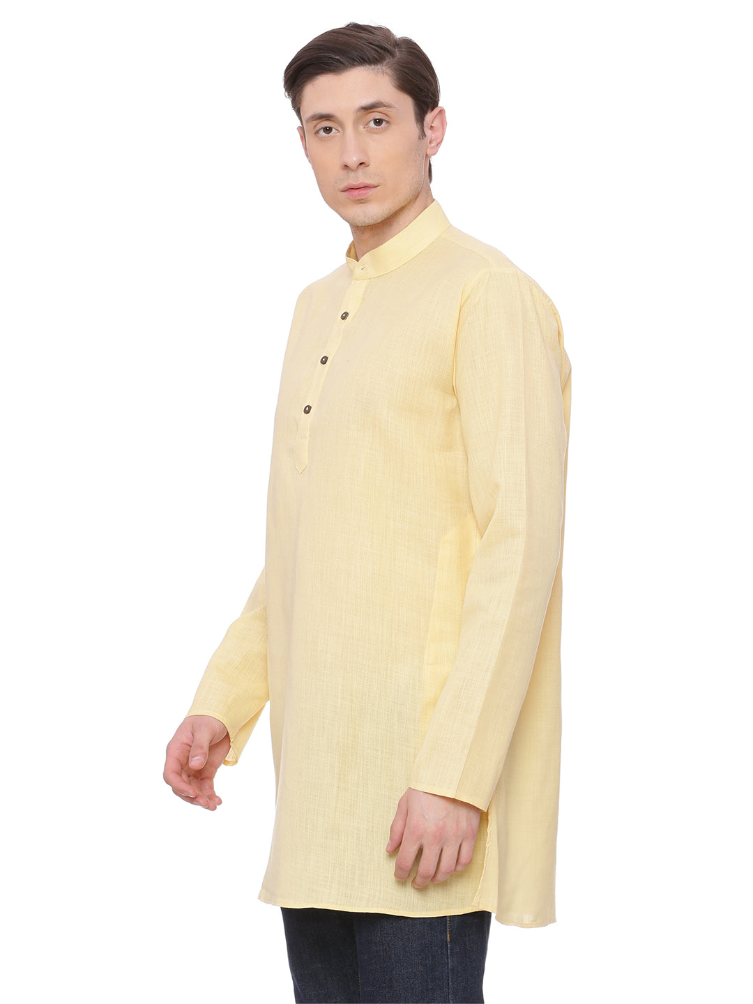 Yellow Cotton Solid Straight Short Kurta