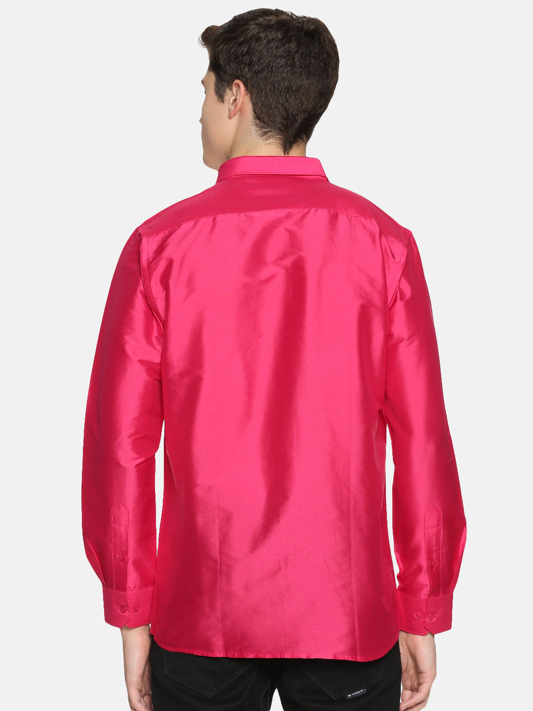 Fushsia Polyester Slim Fit Solid Party Shirt
