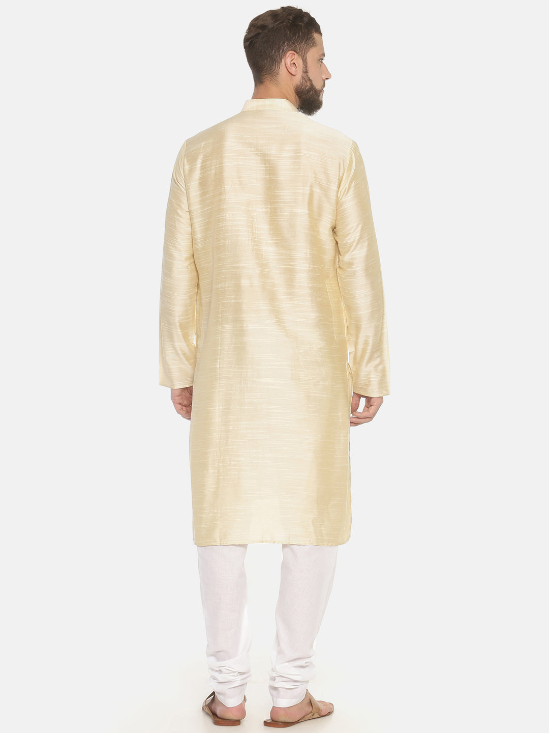 Beige Cotton Long Kurta With Pyjamas