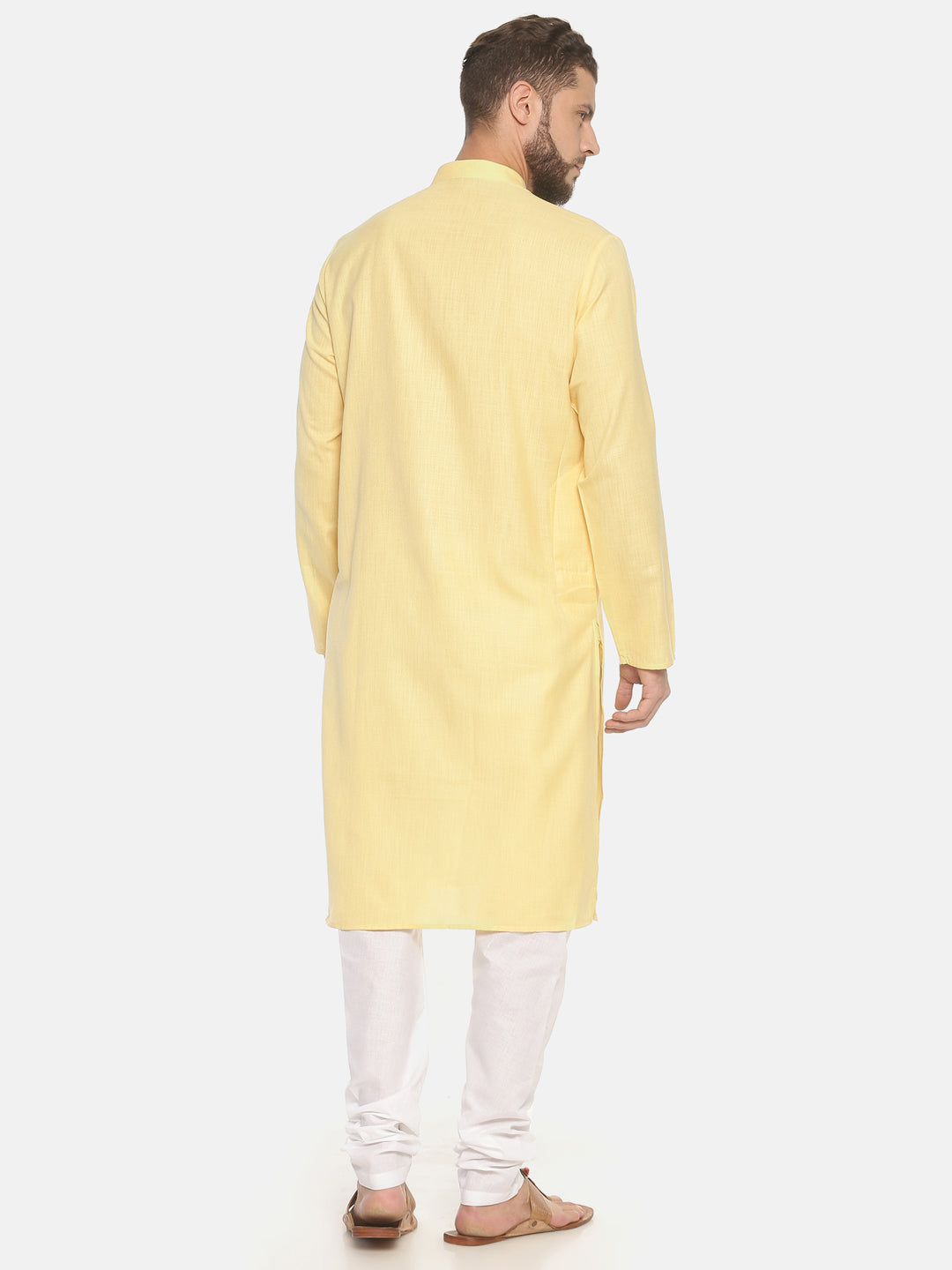 Yellow Cotton Long Kurta With Pajamas