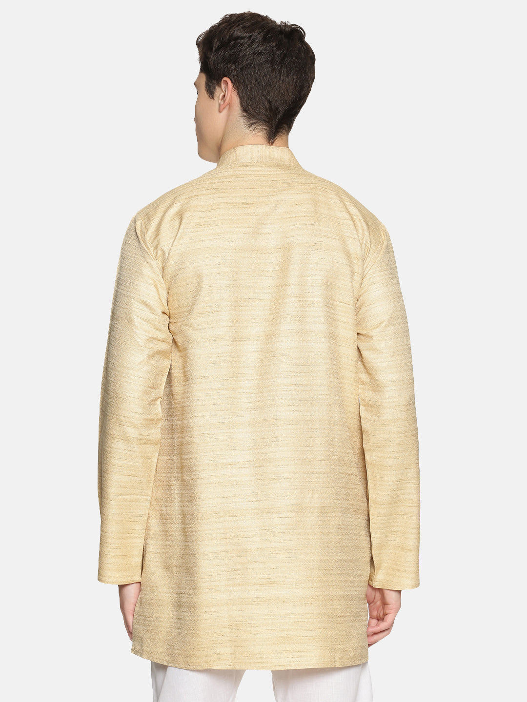 Beige Cotton Solid Short Kurta