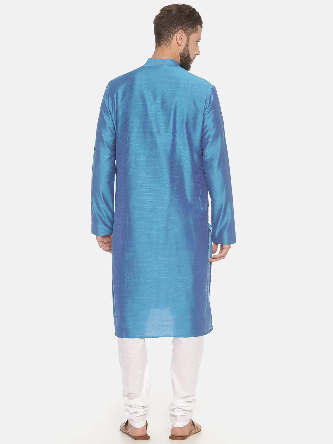 Sky Blue Cotton Kurta With White Pyjamas