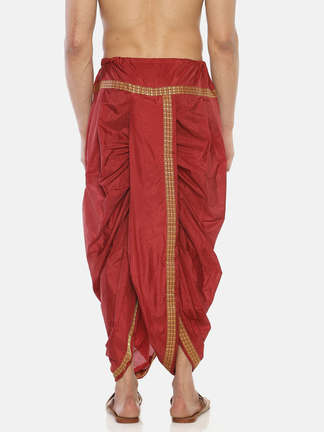 Red Solid Polyester Stitched Dhoti Pants With Shawl