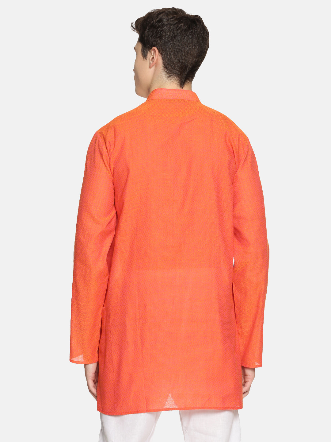 Orange Cotton Printed Straight Short Kurta
