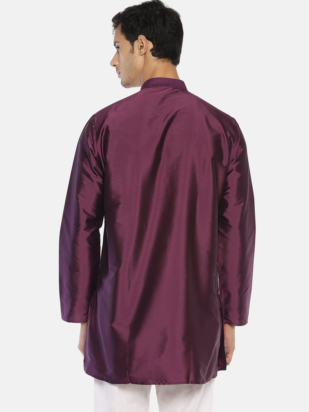 Purple Polyester Silk Solid Straight Short Kurta