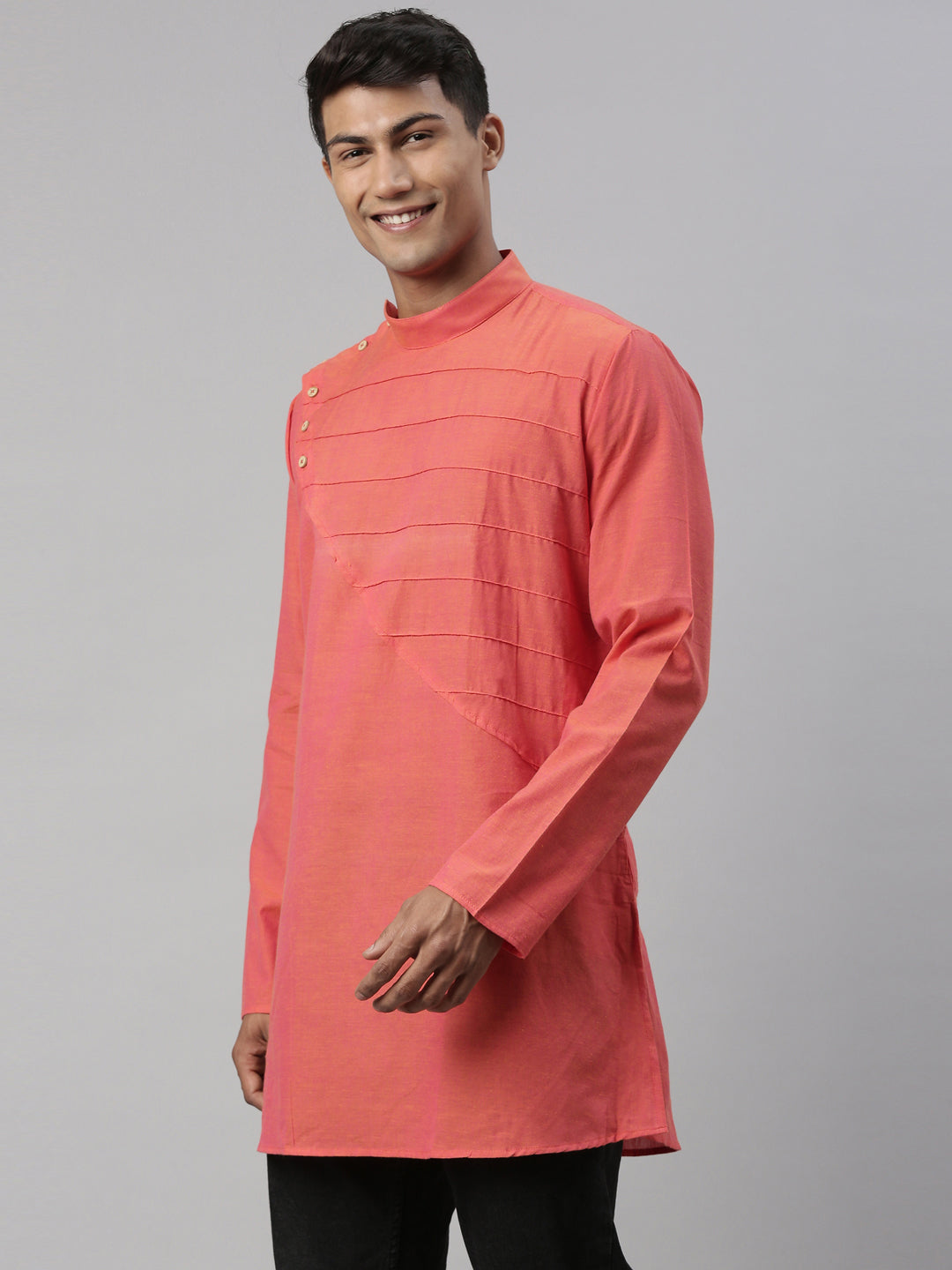 Tattva Peach Cotton Straight Designing Cotton Kurta