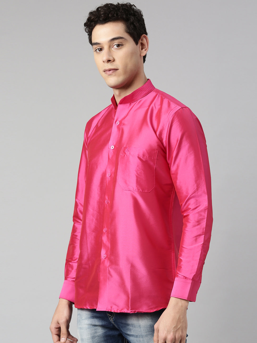 Fuchsia Color Art Silk Slim Fit Solid Party Shirt