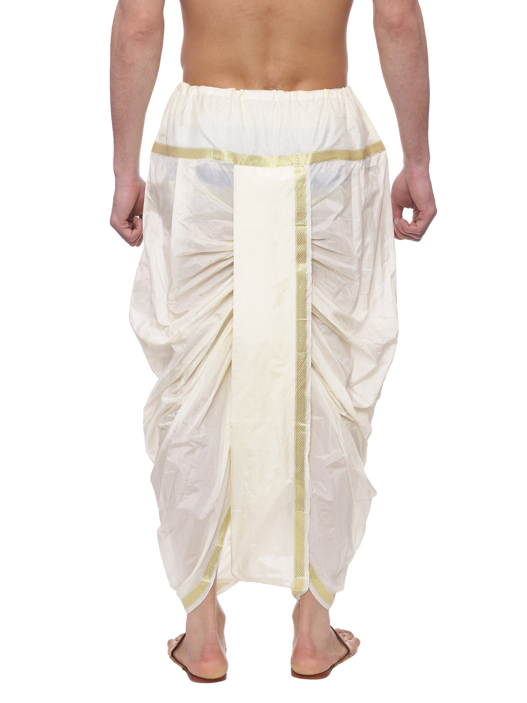 Cream Colored Solid Pure Silk Stitched Dhoti Pants With Shawl