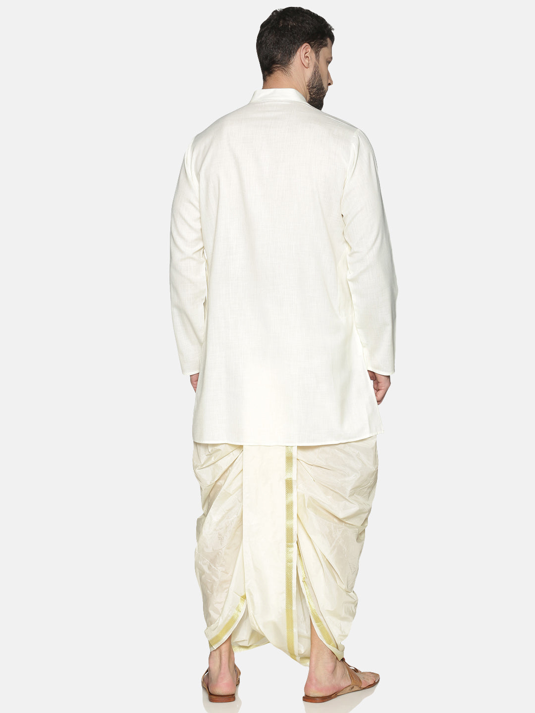 White Cotton Solid Kurta With Dhoti Pants