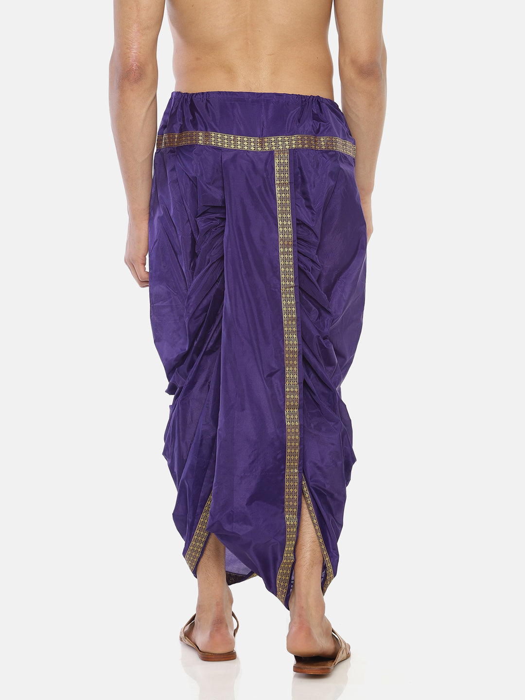 Purple Solid Polyester Stitched Dhoti Pants With Shawl